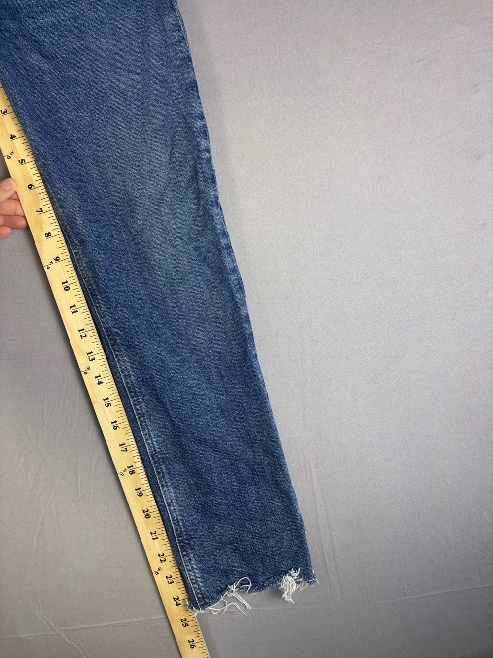 Agolde Women’s Straight-Leg Blue Denim Jeans Raw Hem Slit Ankle Size 25 - Picture 5 of 12